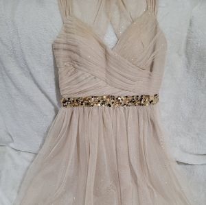 Hailey Logan by Adrianna Papell Cream with Gold Belt Mini Dress